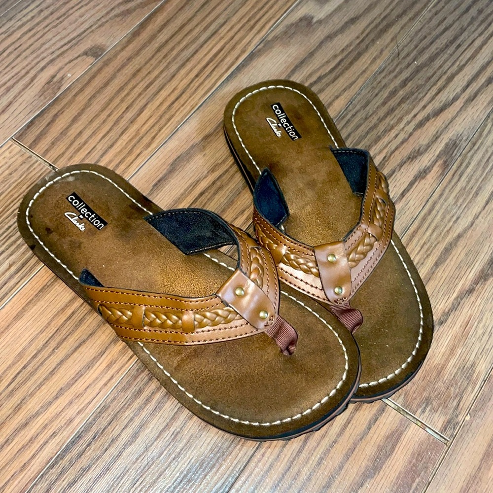 Clarks Collection Fenner Nerice Sandals Womens Size 7 Brown Leather Braided